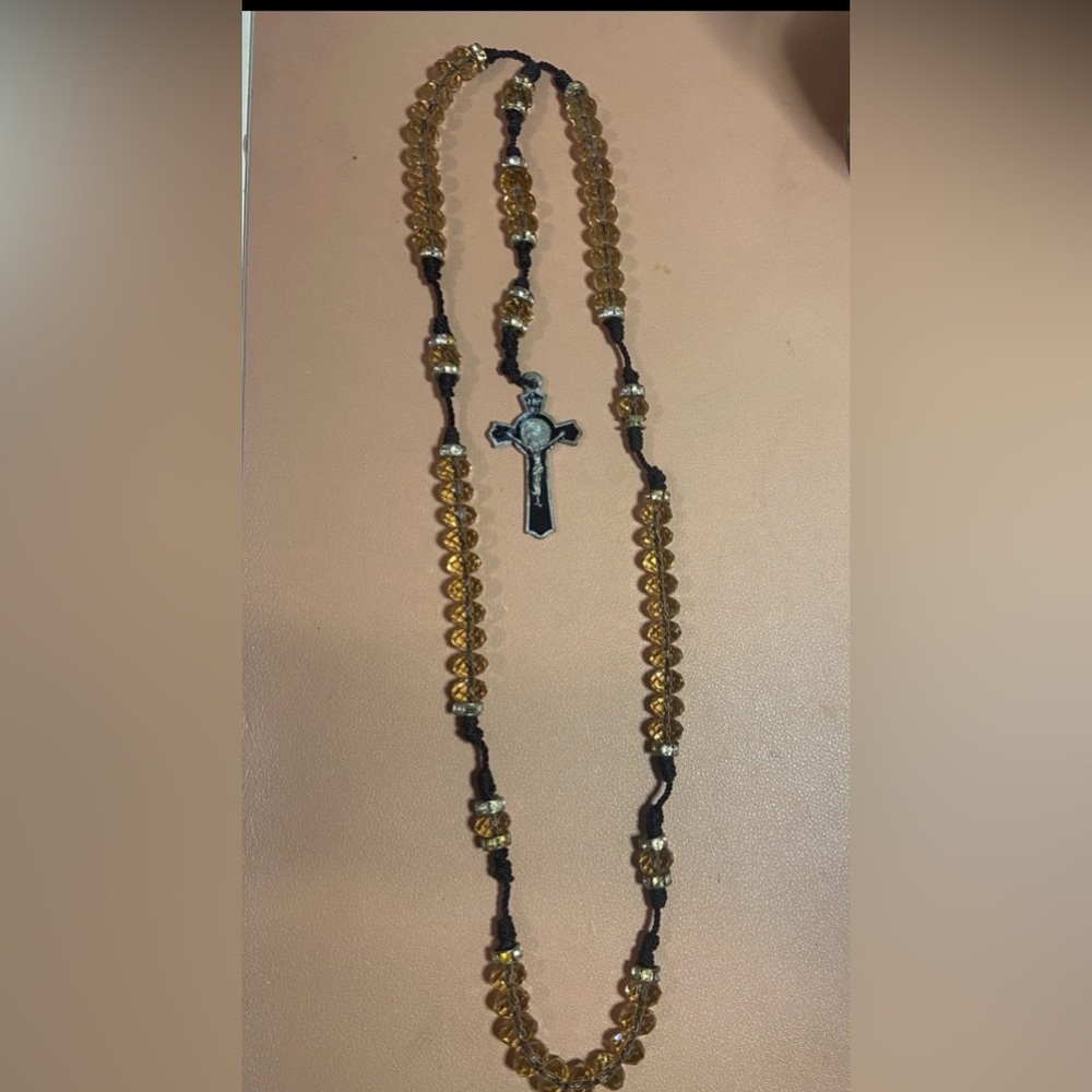 Elegant Gold and Black Beaded Rosary Necklace